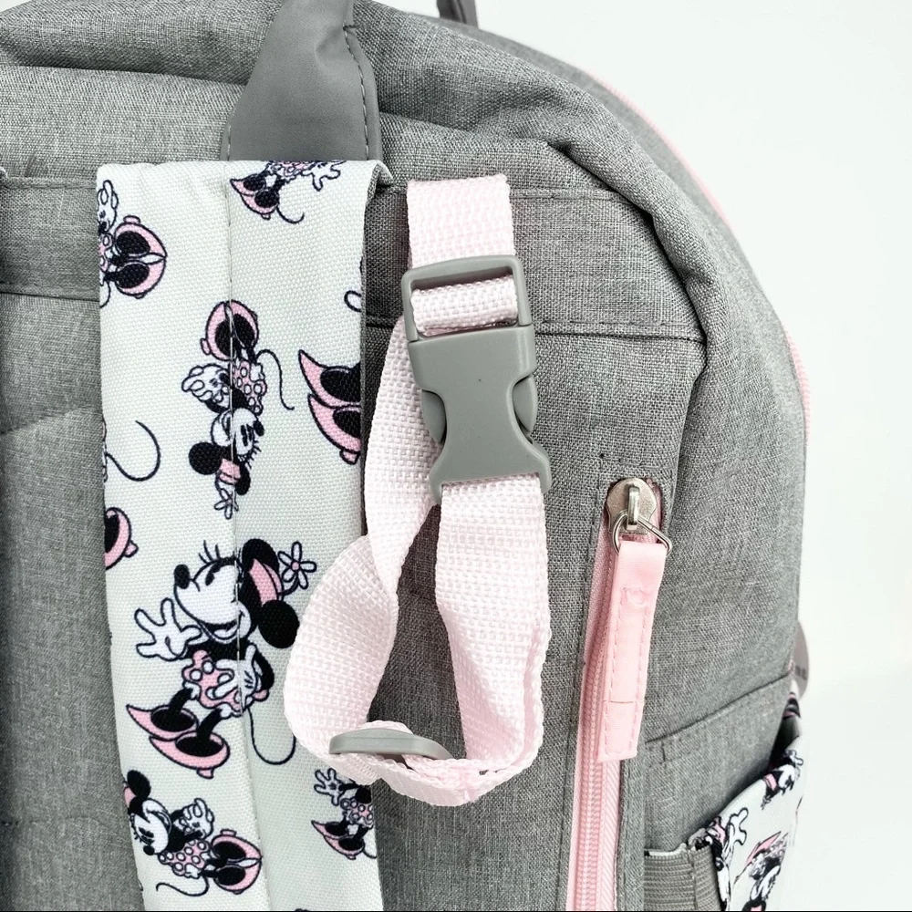 Disney Mickey Mouse 14 Pocket Multi-piece Backpack Diaper Bag Pink Gray NWT